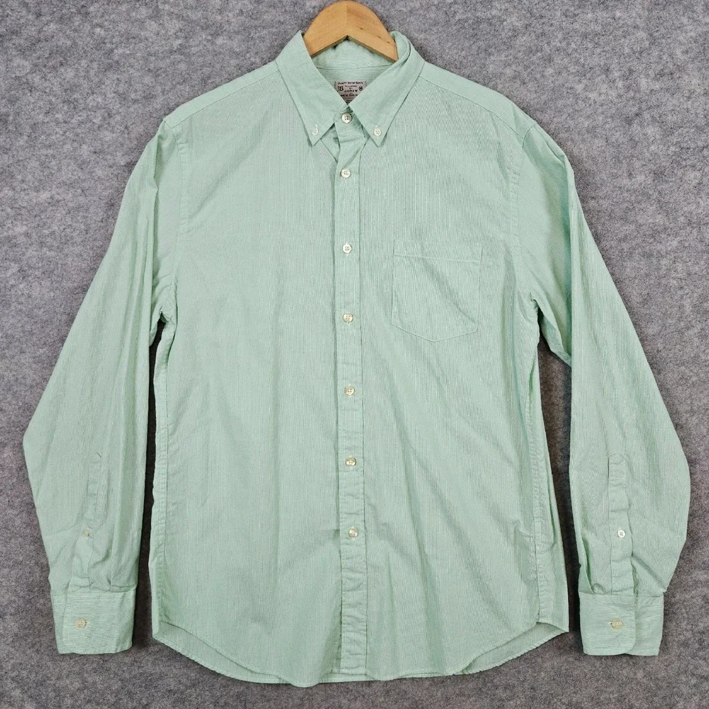 J Crew‎ Men's Button Down Shirt Size M Thin Green Stripes 100% Cotton Preppy